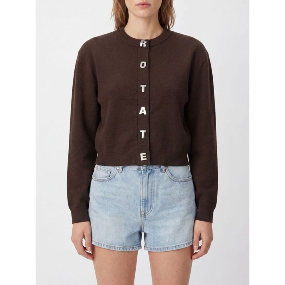 Rotate Women Rotate Crewneck Cardigan In Cotton And Cashmere With Logo Lettering